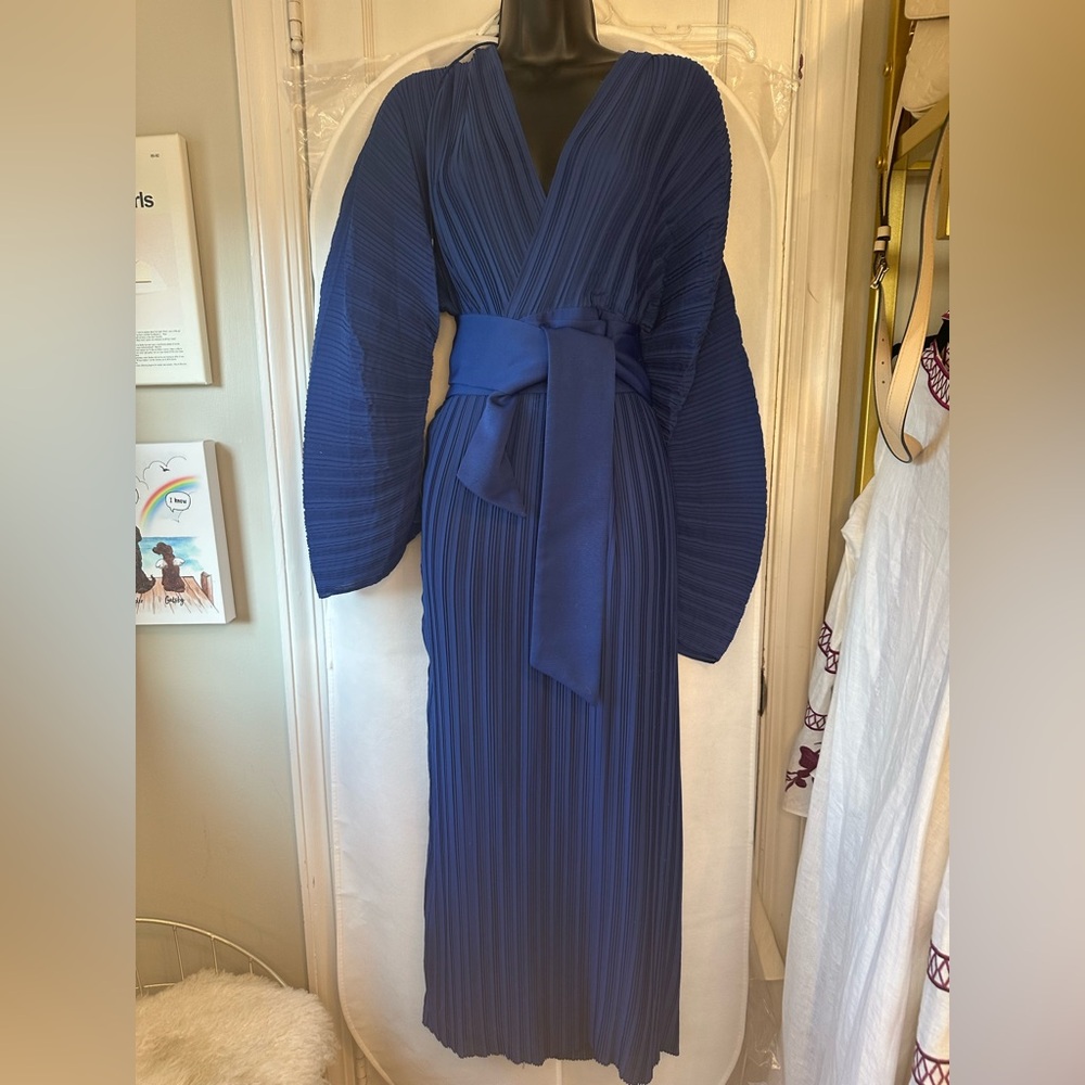 C/MEO COLLECTIVE Decided Cobalt Blue Plisse Pleated Kimono Midi Dress - Picture 5 of 8
